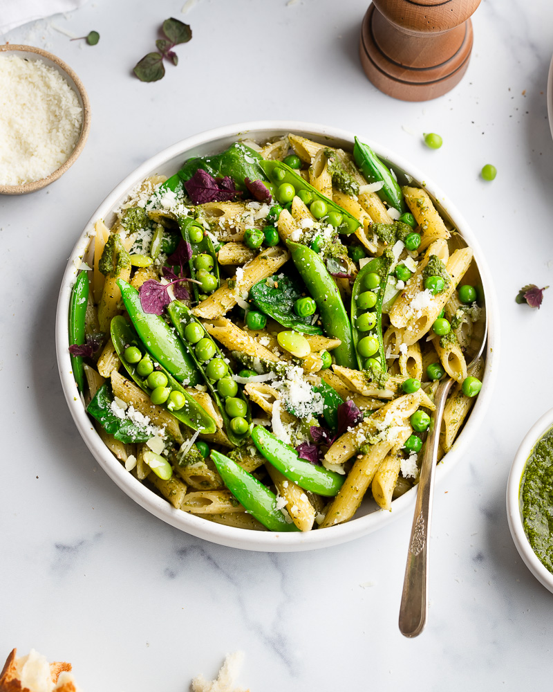 Penne Pasta with Peas and Pesto ⋆ Growing Up Cali